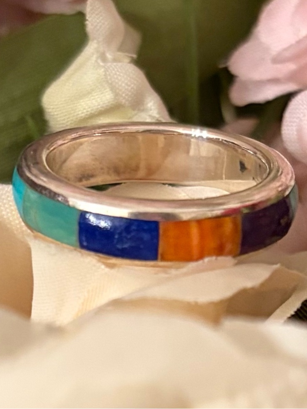 Vintage Silpada Sterling Sterling Silver Turquoise Lapis Spiny Shell Ring Sz 7